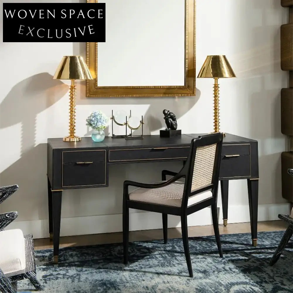 Elegant French Retro Solid Wood Rattan High Back Arm Dining Chair