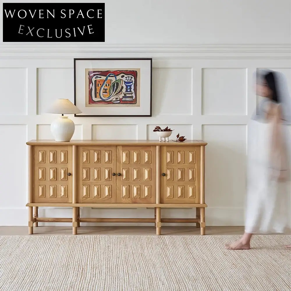 Elegant French Style Solid Ash Wood Multi-Use Storage Cabinet for Living Room