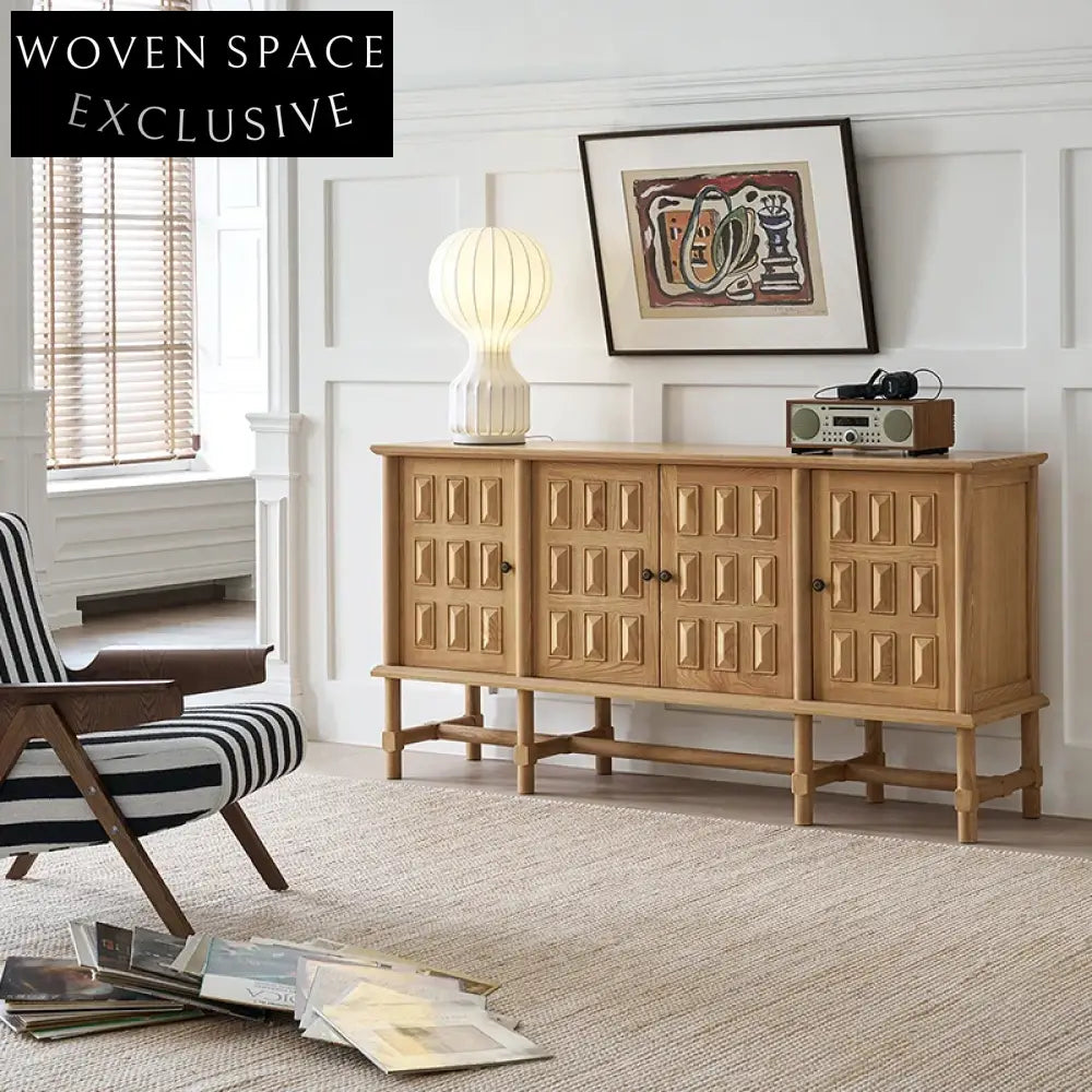 Elegant French Style Solid Ash Wood Multi-Use Storage Cabinet for Living Room