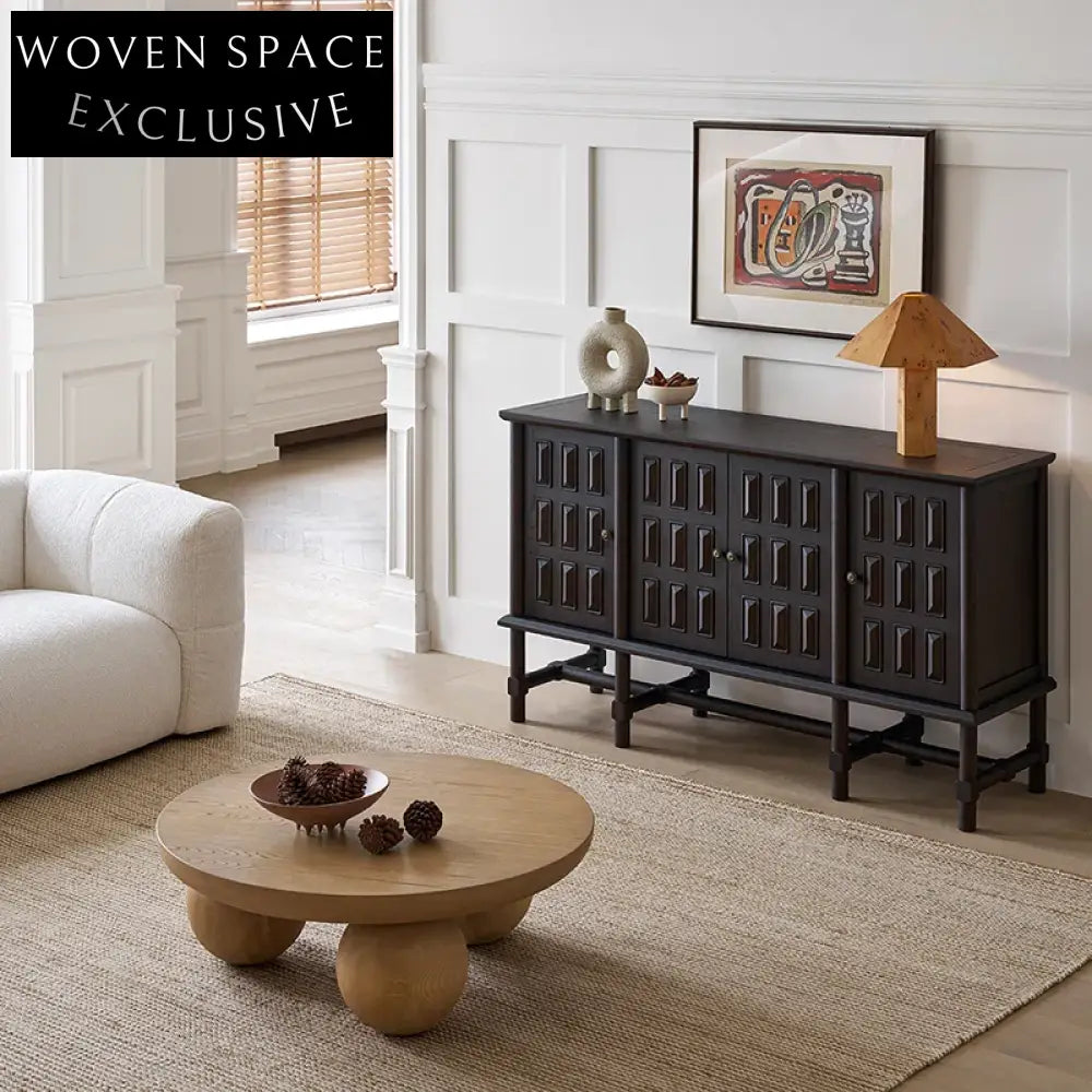 Elegant French Style Solid Ash Wood Multi-Use Storage Cabinet for Living Room