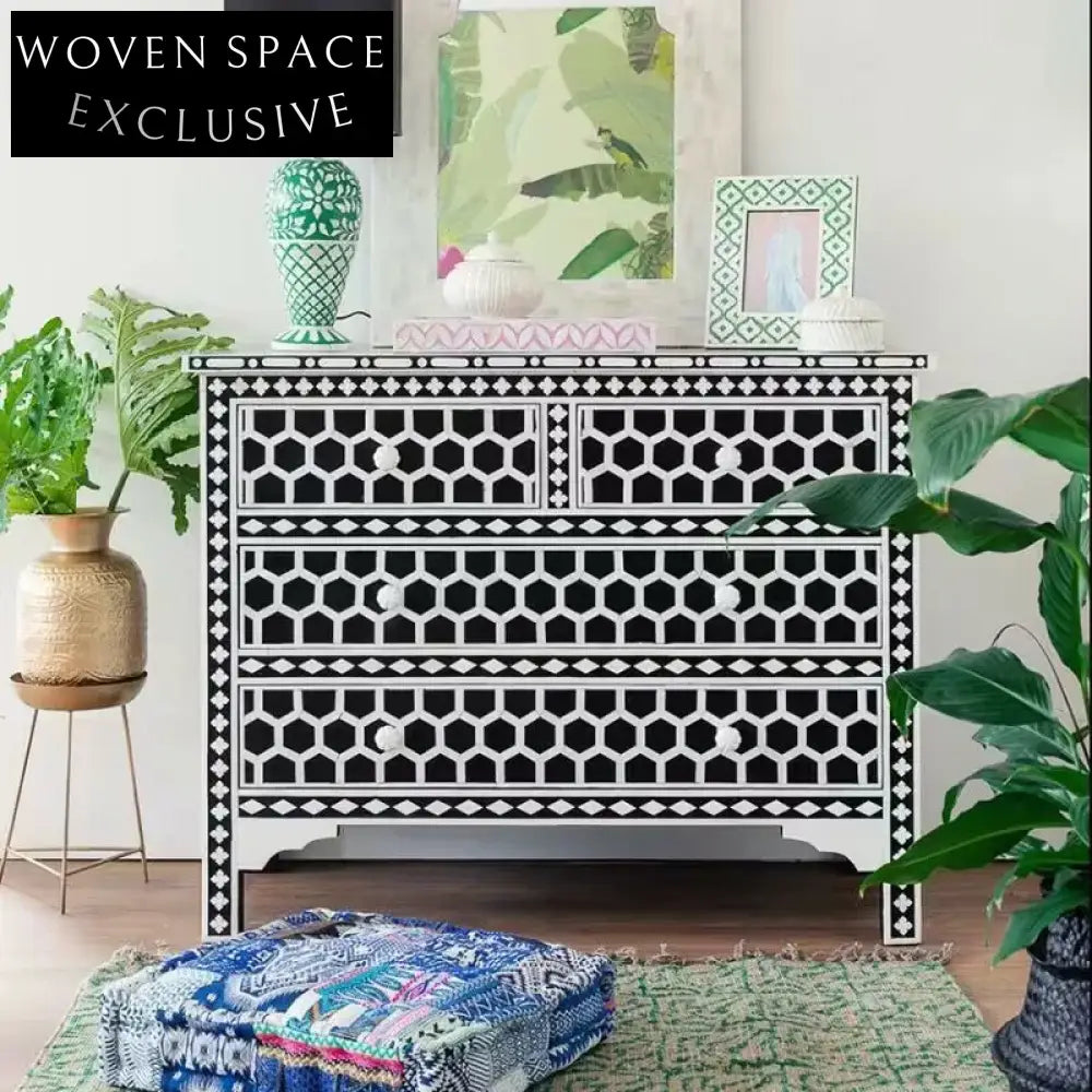 Elegant French Style Solid Wood Symmetrical 4-Drawer Storage Cabinet