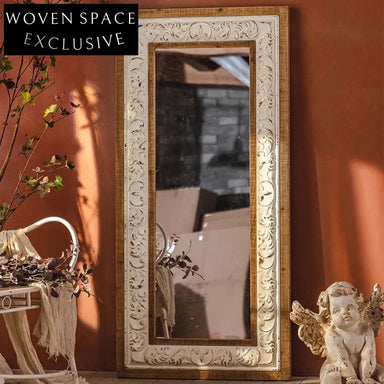 Elegant French Vintage Full-Length Solid Wood Frame Dressing Mirror