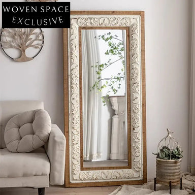 Elegant French Vintage Full-Length Solid Wood Frame Dressing Mirror
