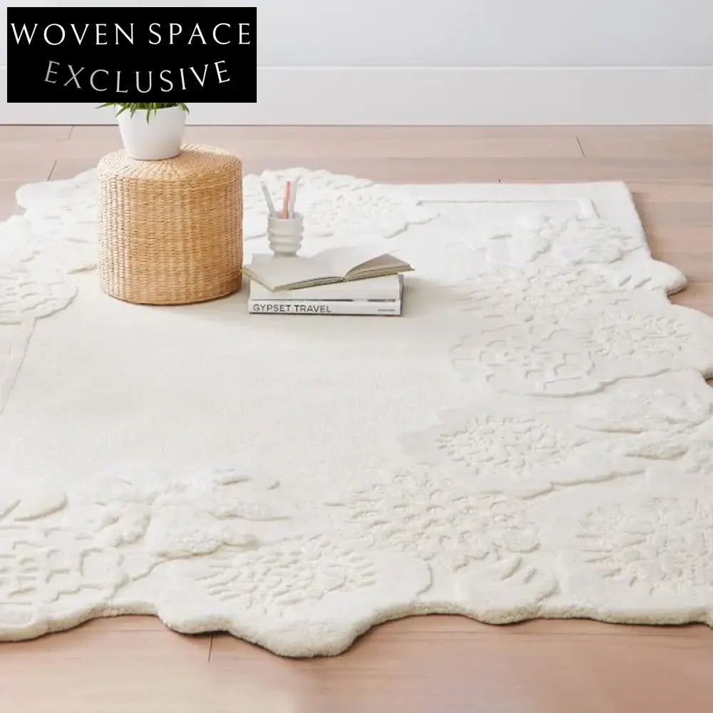 Elegant French Vintage Irregular Wool Area Rug - 3D Embossed Floral Carpet