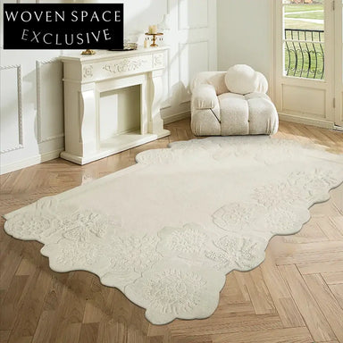Elegant French Vintage Irregular Wool Area Rug - 3D Embossed Floral Carpet