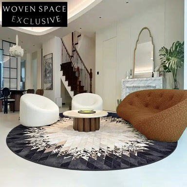 Elegant French Vintage Round Area Rug: Soft Polyester, Abstract Geometric Pattern