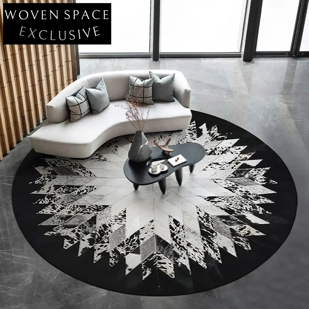 Elegant French Vintage Round Area Rug: Soft Polyester, Abstract Geometric Pattern