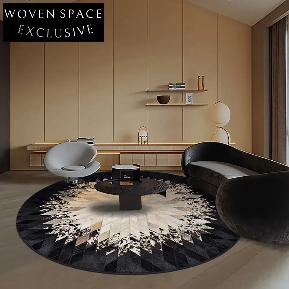 Elegant French Vintage Round Area Rug: Soft Polyester, Abstract Geometric Pattern