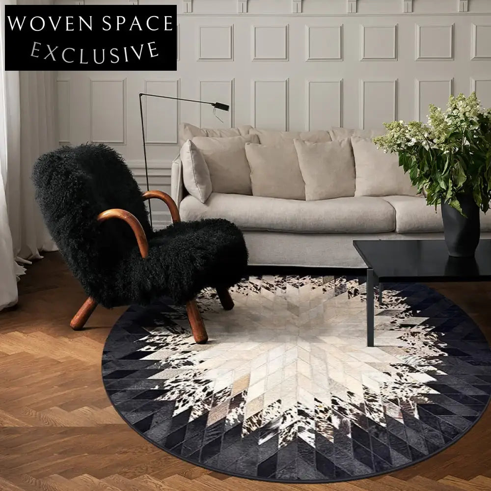 Elegant French Vintage Round Area Rug: Soft Polyester, Abstract Geometric Pattern
