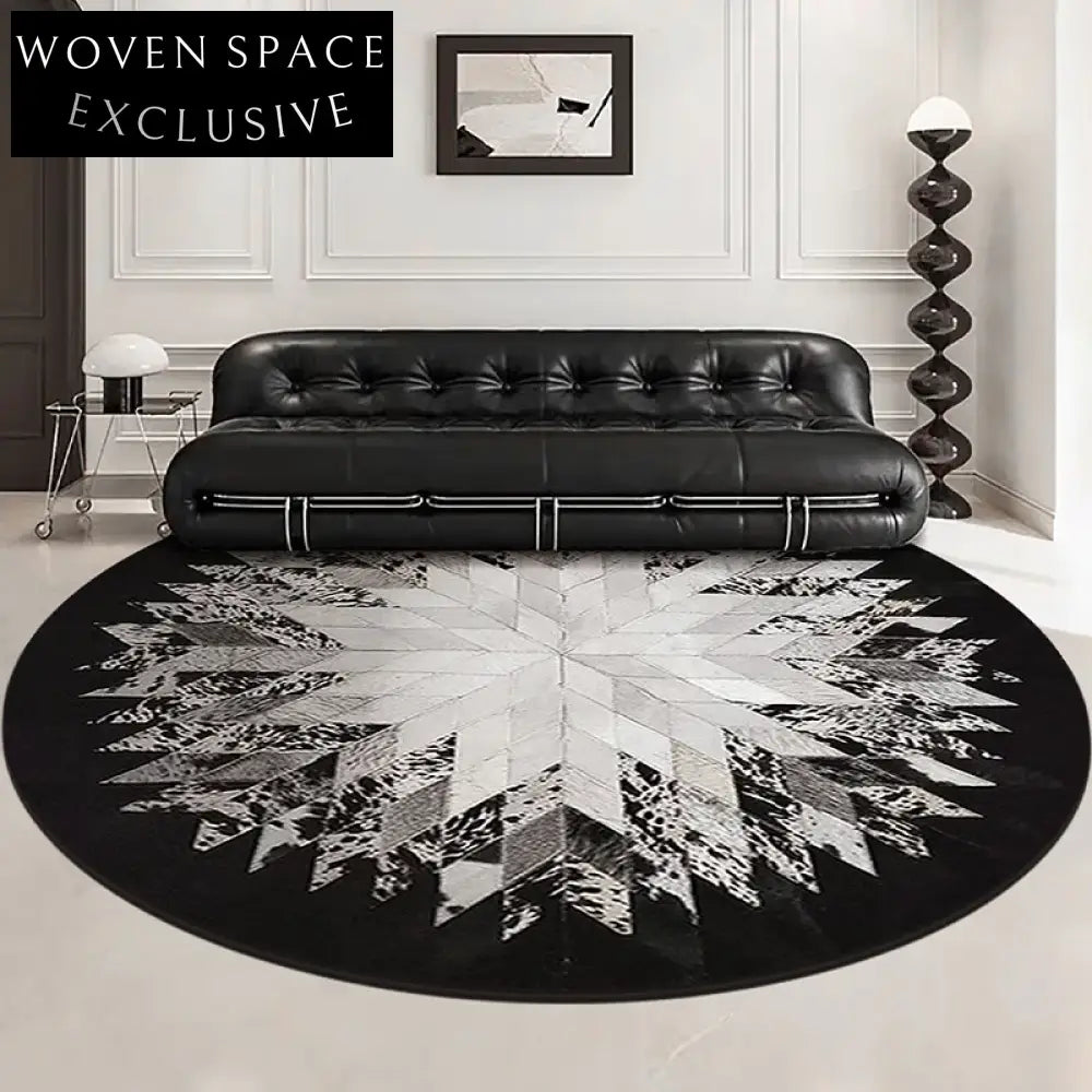 Elegant French Vintage Round Area Rug: Soft Polyester, Abstract Geometric Pattern