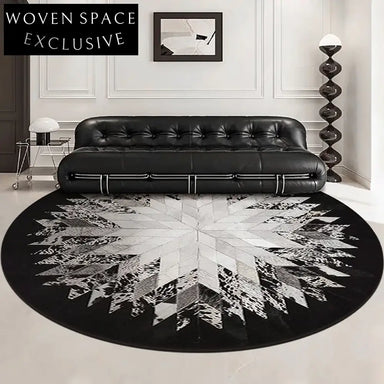 Elegant French Vintage Round Area Rug: Soft Polyester, Abstract Geometric Pattern