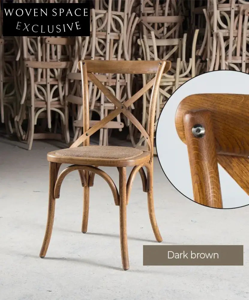 Elegant French Vintage Solid Wood Cross Back Rattan Seat Dining Chair