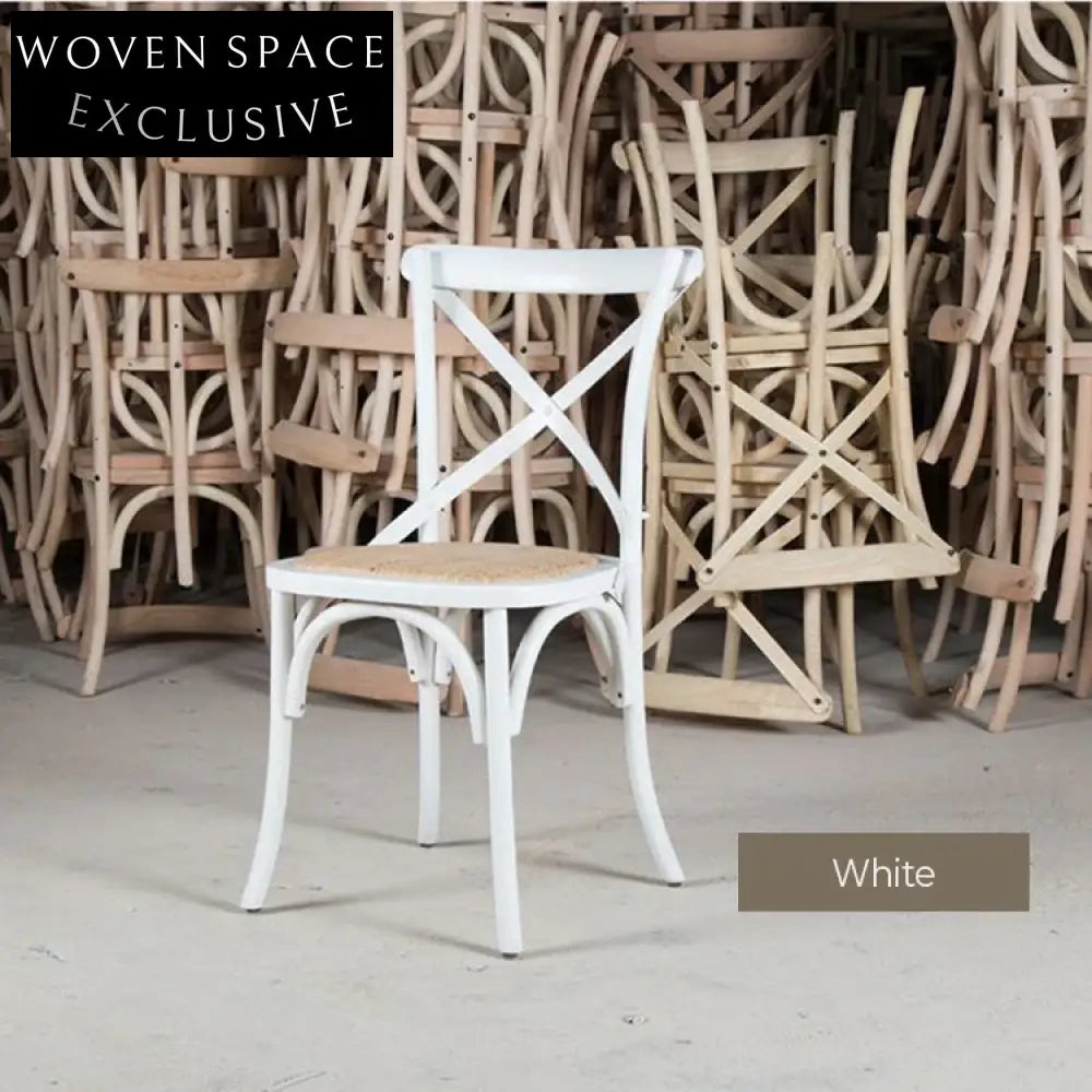 Elegant French Vintage Solid Wood Cross Back Rattan Seat Dining Chair