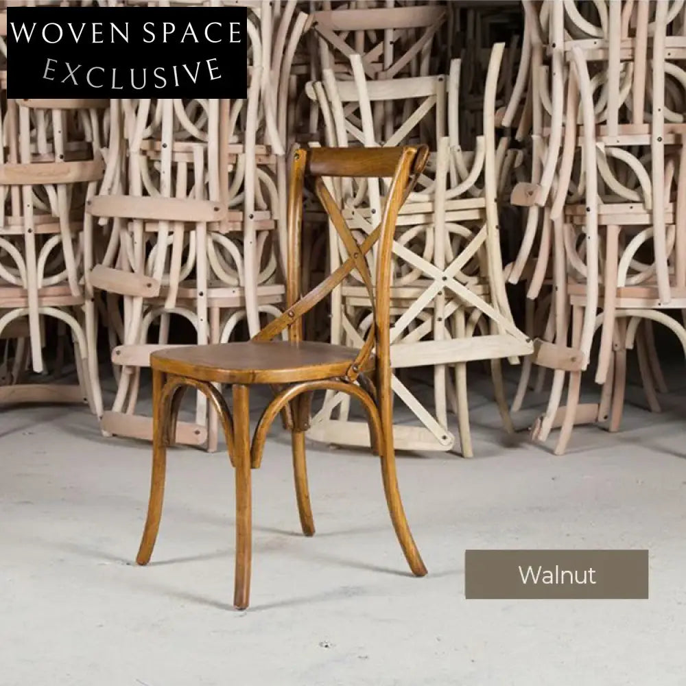 Elegant French Vintage Solid Wood Cross Back Rattan Seat Dining Chair