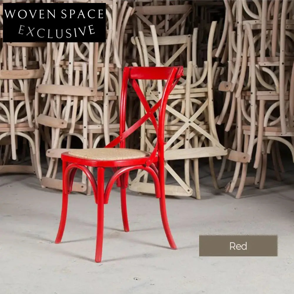 Elegant French Vintage Solid Wood Cross Back Rattan Seat Dining Chair