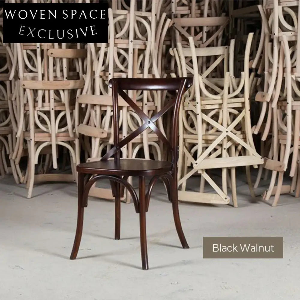 Elegant French Vintage Solid Wood Cross Back Rattan Seat Dining Chair