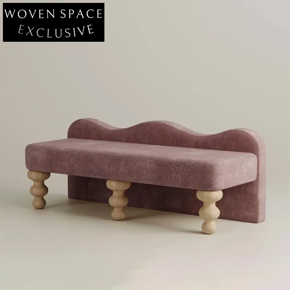 Elegant French Vintage Style Ash Wood Bedroom Storage Bench with Chenille Upholstery