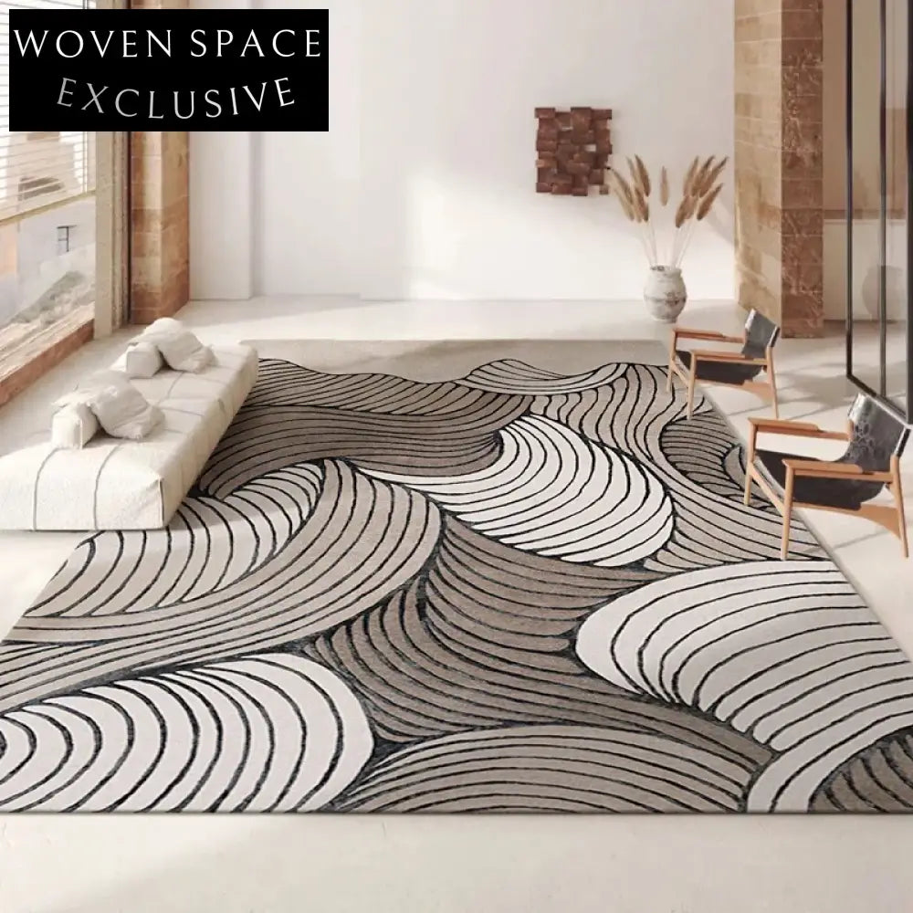 Elegant French Vintage Wool Silk Hand-Tufted Abstract Coffee Table Rug