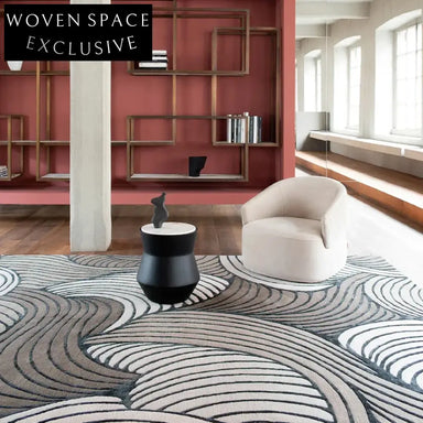 Elegant French Vintage Wool Silk Hand-Tufted Abstract Coffee Table Rug