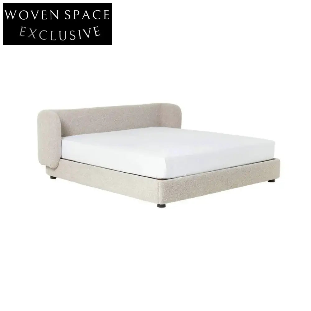 Elegant French White Velvet King Platform Bed with Storage