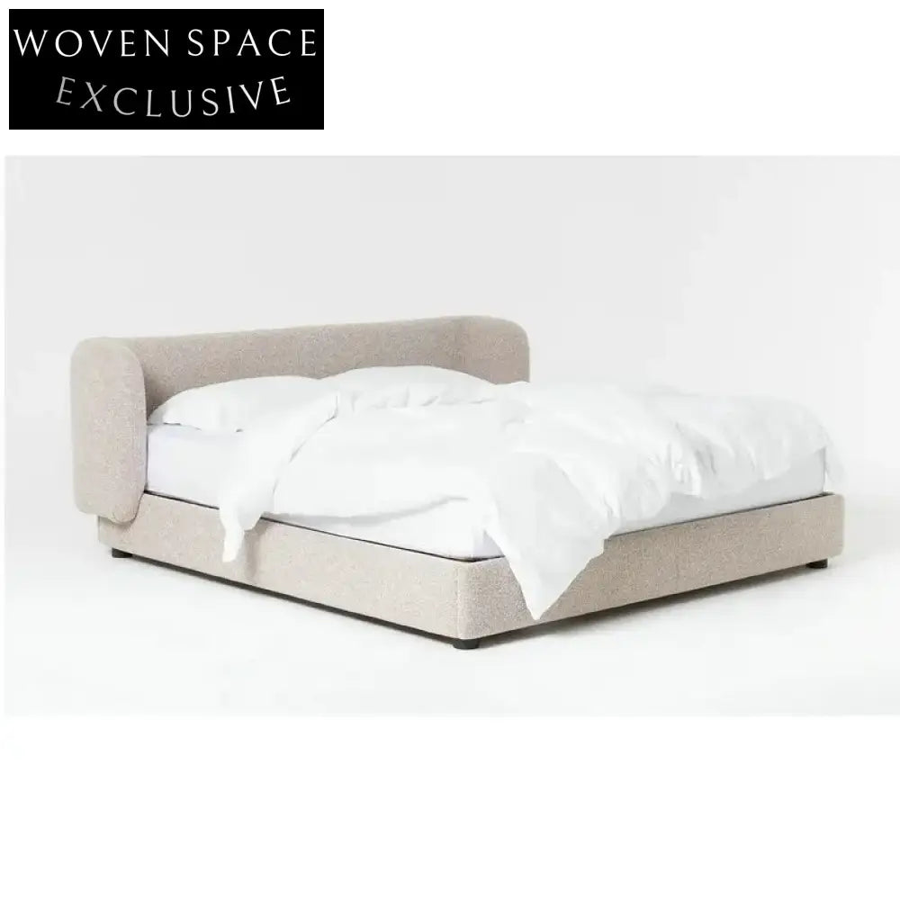 Elegant French White Velvet King Platform Bed with Storage