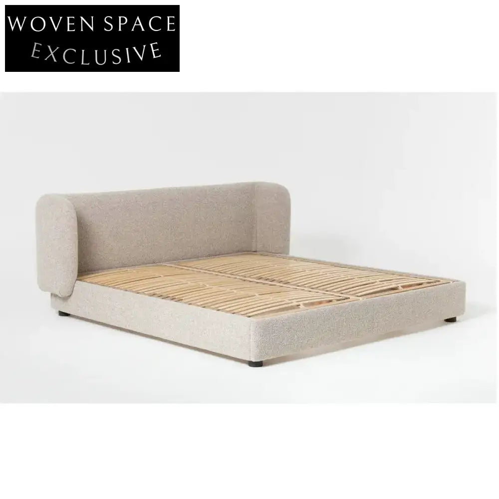 Elegant French White Velvet King Platform Bed with Storage