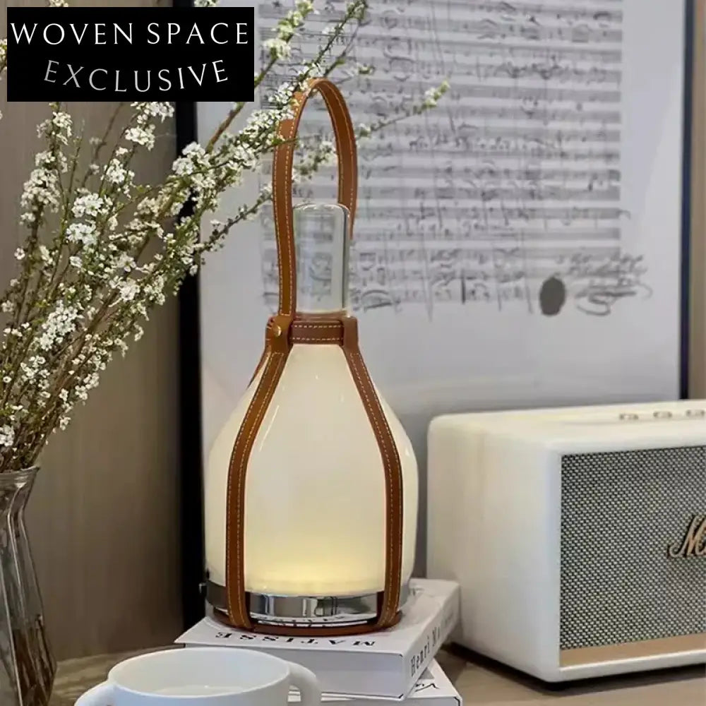 Elegant Glass Bottle LED Lamp, Leather Base for Modern Home Decor