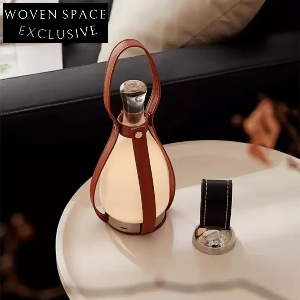 Elegant Glass Bottle LED Lamp, Leather Base for Modern Home Decor