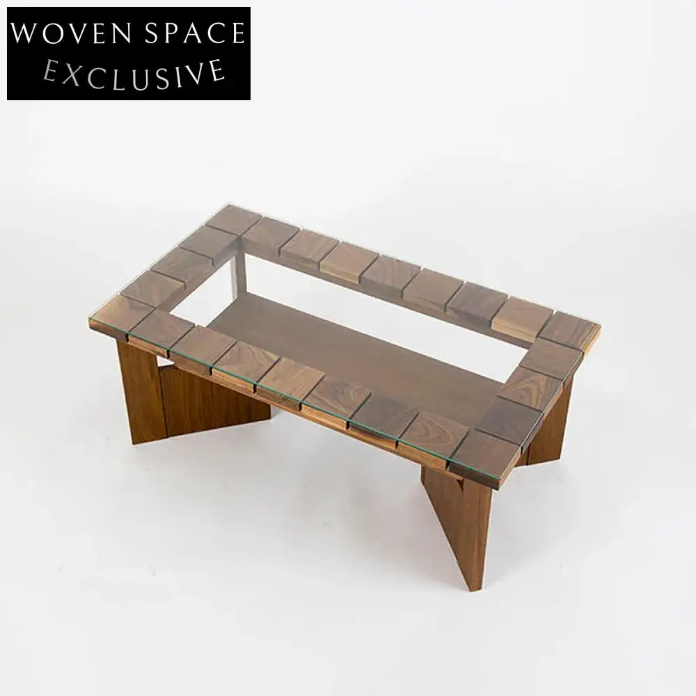 Elegant Glass Top Solid Wood Frame Rectangular Living Room Coffee Table