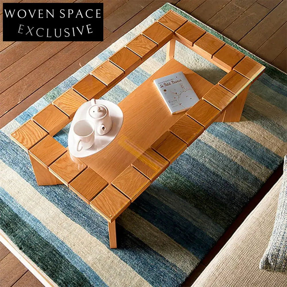 Elegant Glass Top Solid Wood Frame Rectangular Living Room Coffee Table