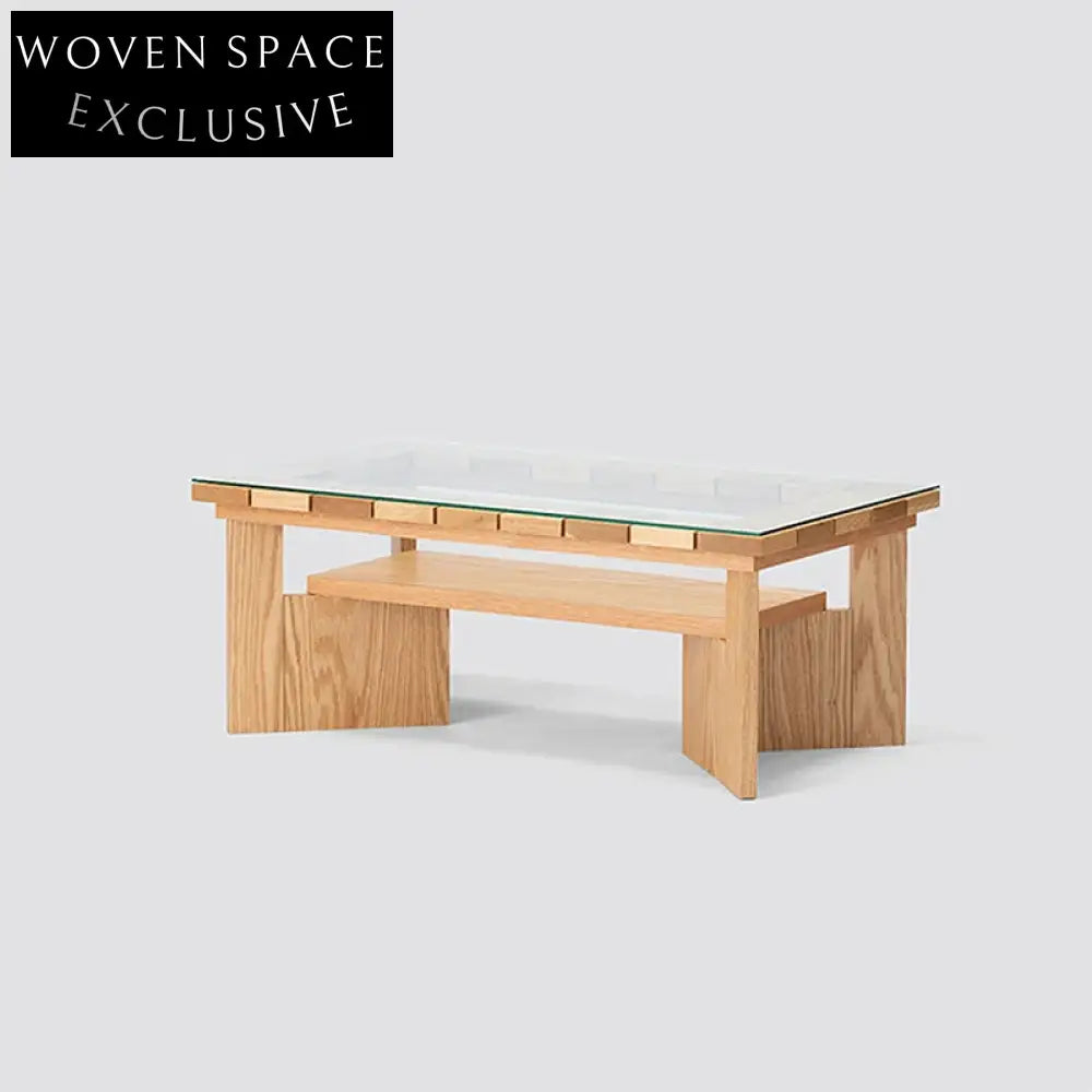 Elegant Glass Top Solid Wood Frame Rectangular Living Room Coffee Table