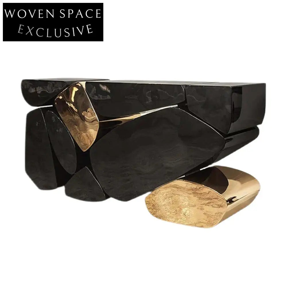 Elegant Gold and Black Modern Stainless Steel Entryway Console Table