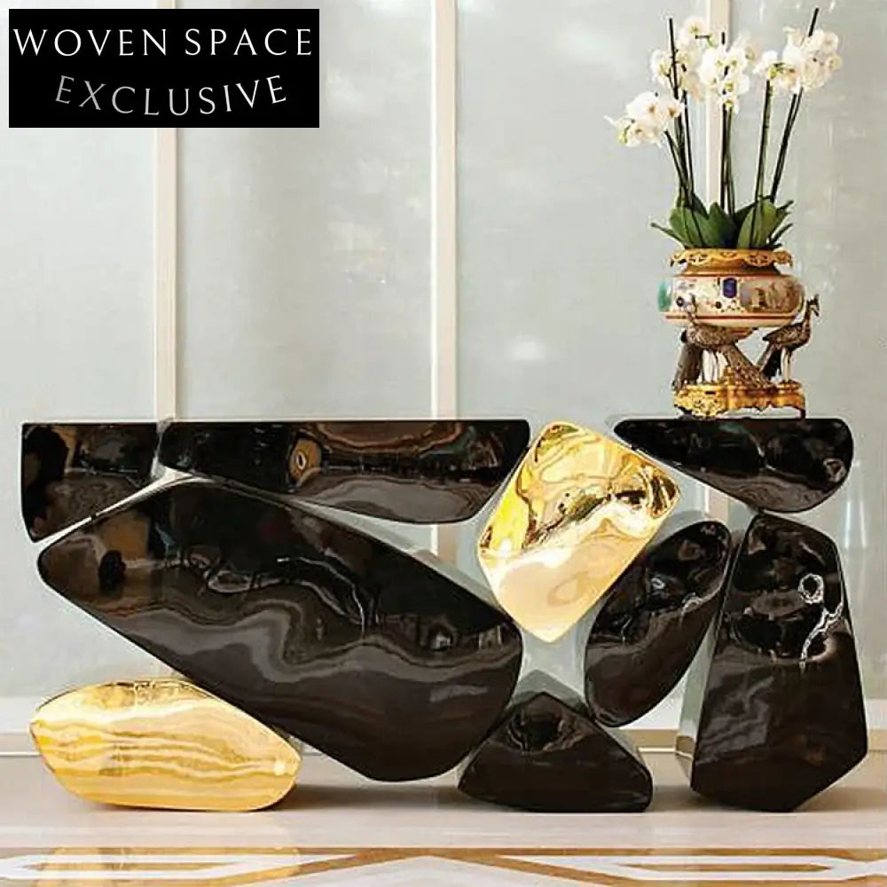 Elegant Gold and Black Modern Stainless Steel Entryway Console Table