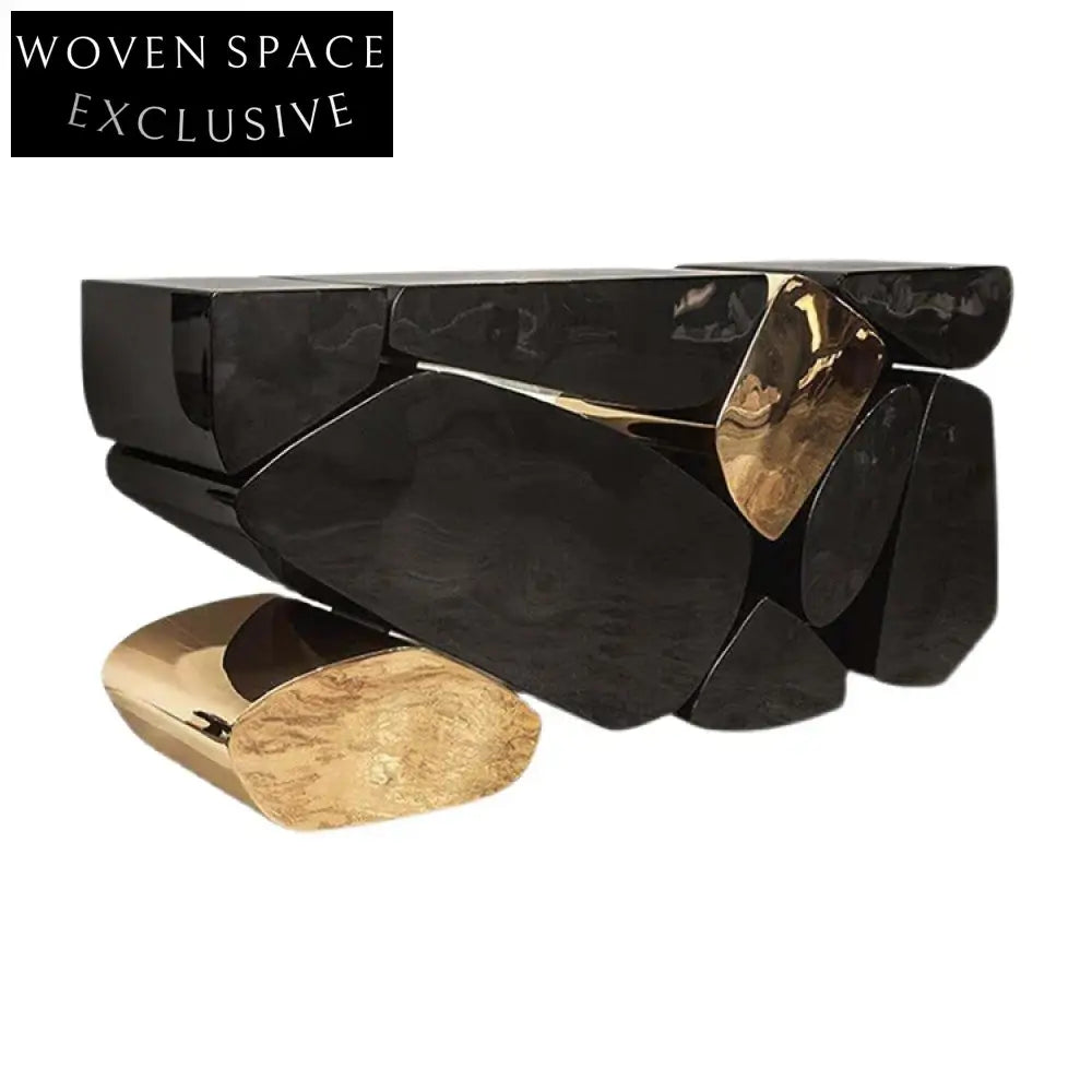Elegant Gold and Black Modern Stainless Steel Entryway Console Table