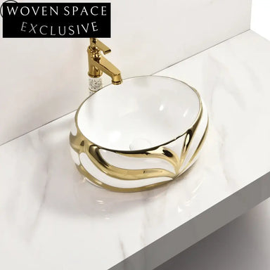 Elegant Gold Ceramic Vanity Countertop Art Wash Basin for Modern Bathrooms