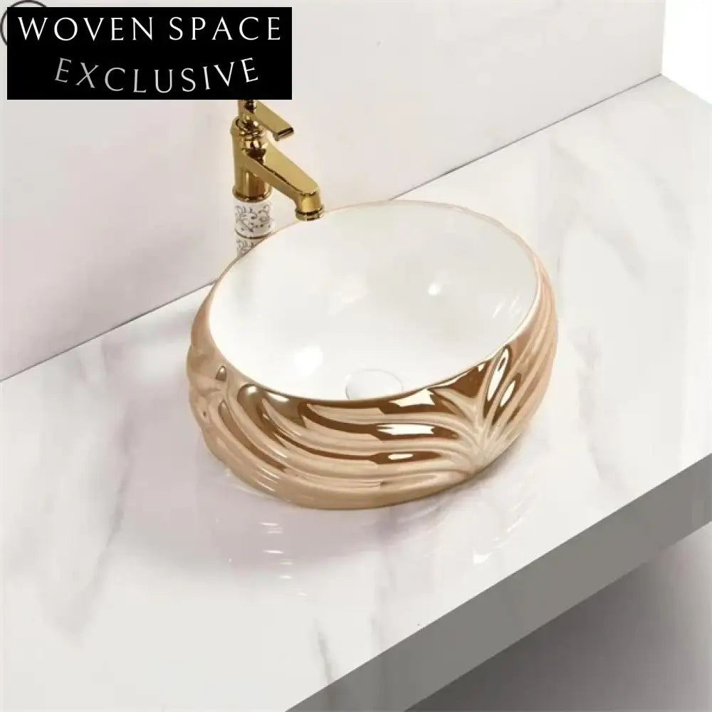 Elegant Gold Ceramic Vanity Countertop Art Wash Basin for Modern Bathrooms