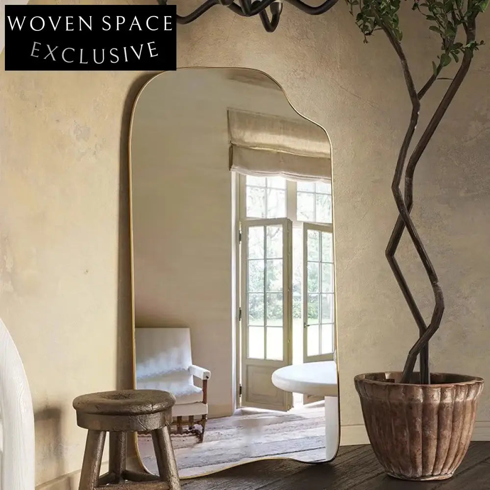 Elegant Gold Frame Full-Length Floor Mirror for Modern Dressing Room Decor