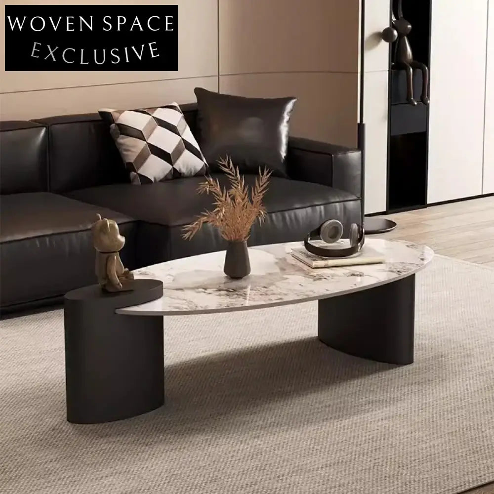 Elegant Gold Marble Oval Coffee Table Set for Living Room, Modern Design