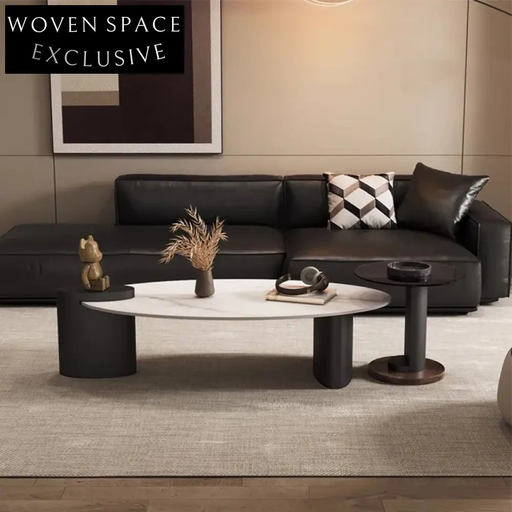 Elegant Gold Marble Oval Coffee Table Set for Living Room, Modern Design