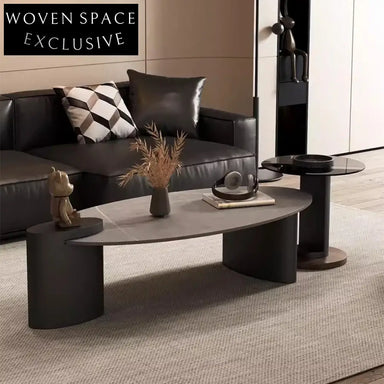 Elegant Gold Marble Oval Coffee Table Set for Living Room, Modern Design