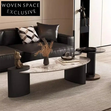 Elegant Gold Marble Oval Coffee Table Set for Living Room, Modern Design