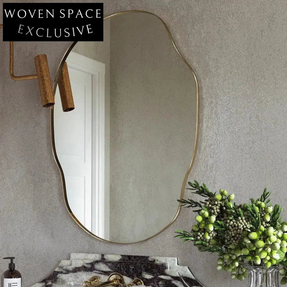 Elegant Gold Metal Irregular Wall Mirror for Modern Home Decor and Salon Art