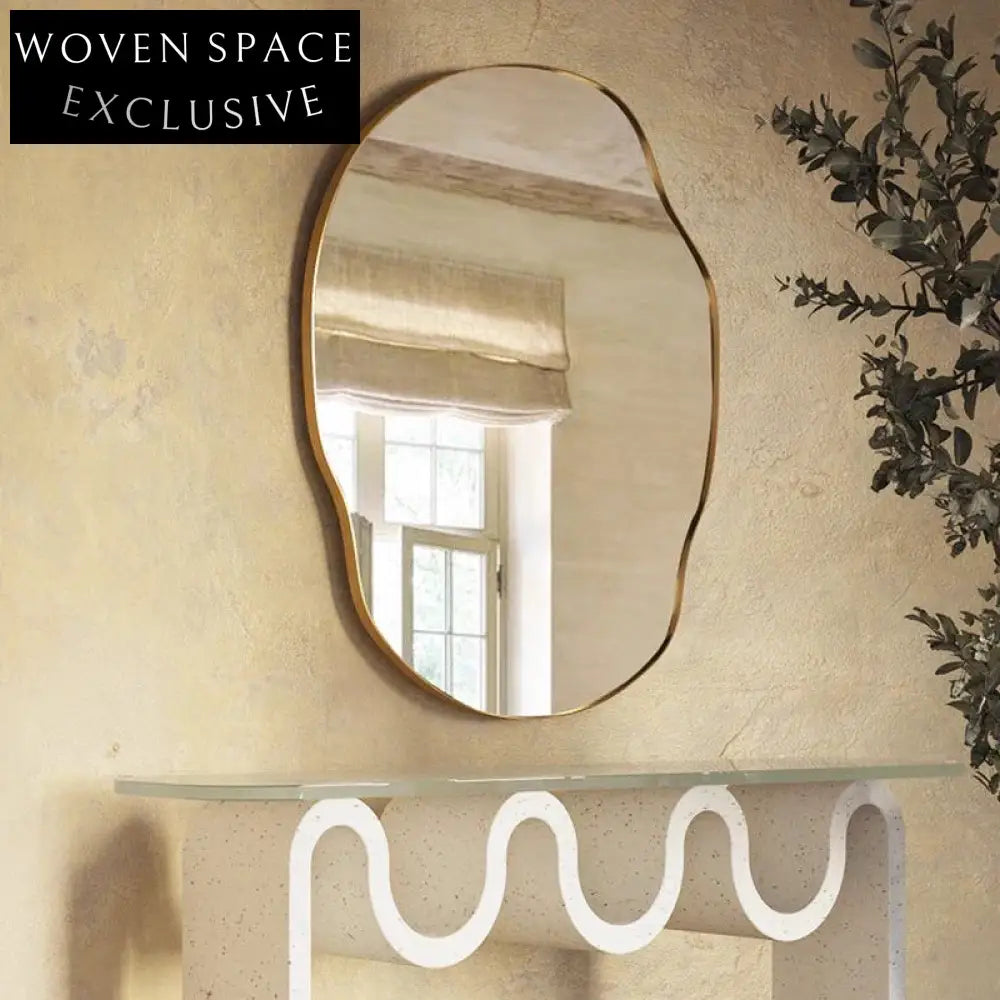 Elegant Gold Metal Irregular Wall Mirror for Modern Home Decor and Salon Art