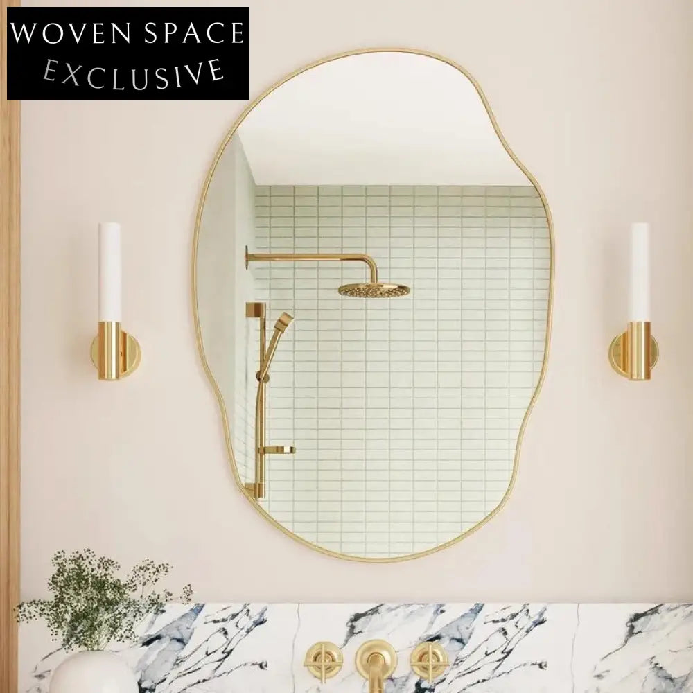 Elegant Gold Metal Irregular Wall Mirror for Modern Home Decor and Salon Art