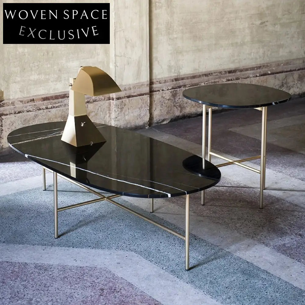 Elegant Gold Metal Oval Marble Top Modern Living Room Center Coffee Table