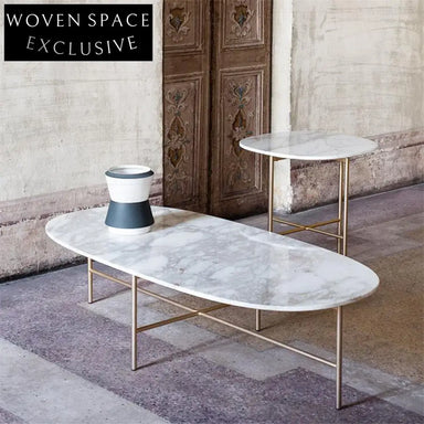 Elegant Gold Metal Oval Marble Top Modern Living Room Center Coffee Table