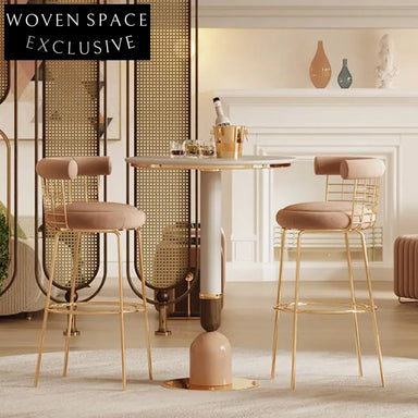 Elegant Gold Metal Yellow Velvet High Back Bar Height Stool