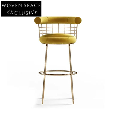 Elegant Gold Metal Yellow Velvet High Back Bar Height Stool