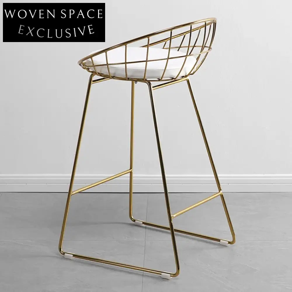 Elegant Gold Stainless Steel Bertoia Wire Frame Cushioned Bar Stool