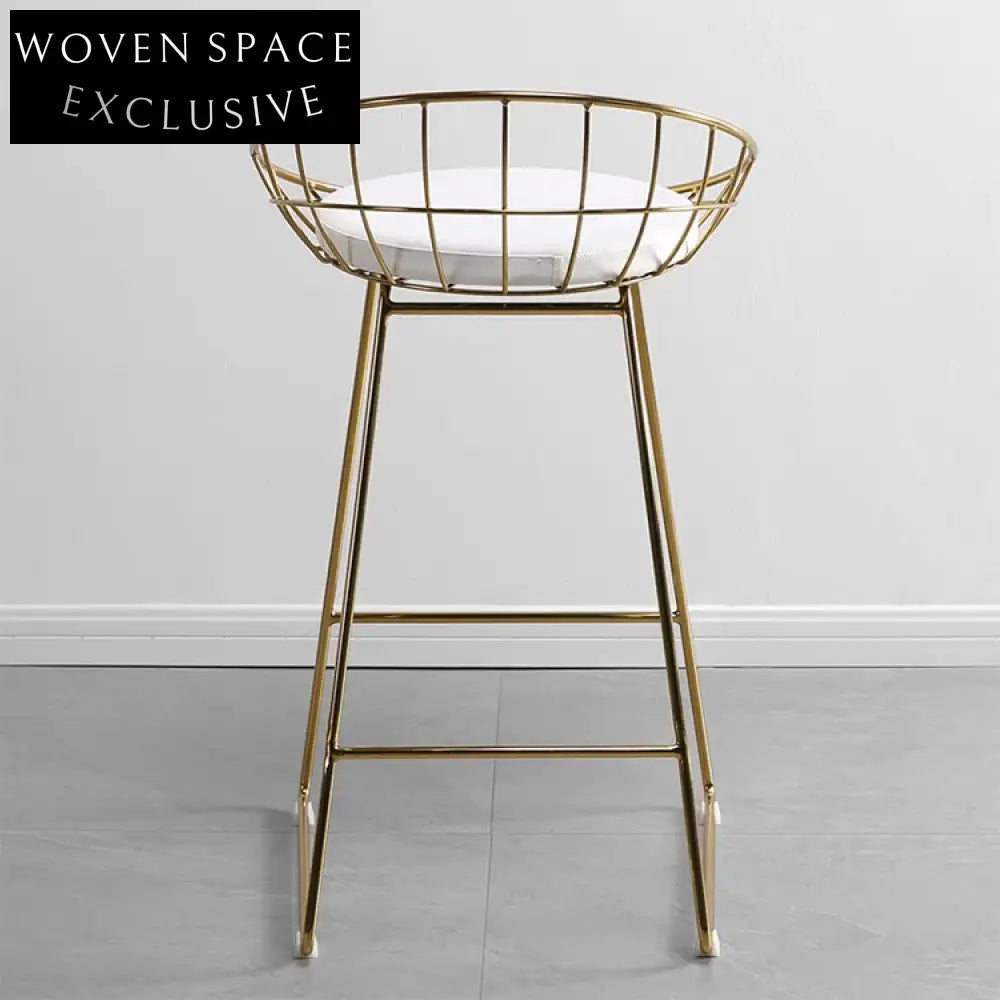 Elegant Gold Stainless Steel Bertoia Wire Frame Cushioned Bar Stool